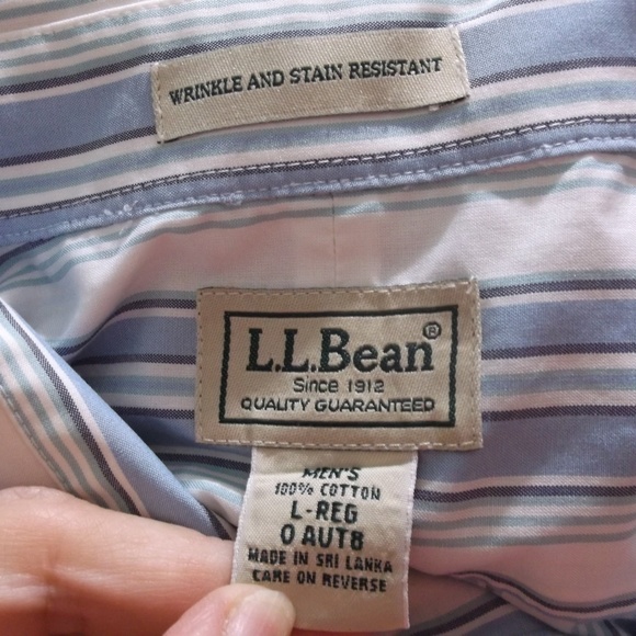 LL Bean Blue Stripe Cotton Long Sleeves Shirt L - Picture 4 of 4
